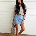 Solid Crewneck Front Seam Knit Sweater In Cocoa - Infinity Raine