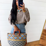 Solid Crewneck Front Seam Knit Sweater In Cocoa - Infinity Raine