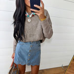 Solid Crewneck Front Seam Knit Sweater In Cocoa - Infinity Raine