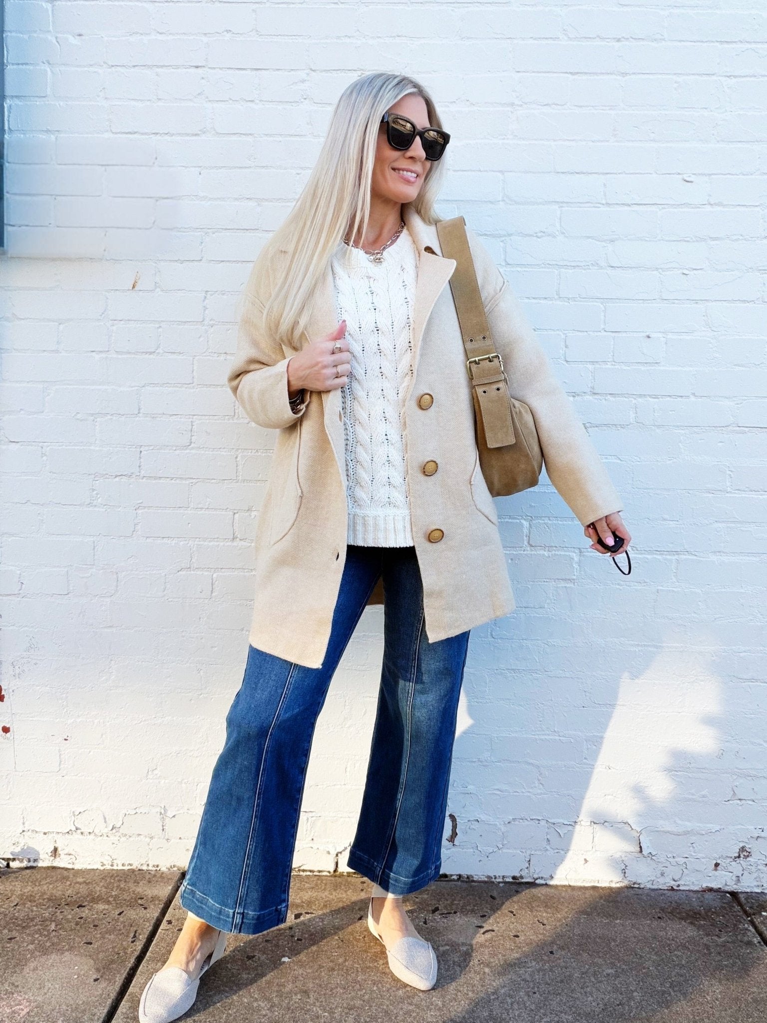 Solid Long Sleeve Sweater Coat In Oatmeal - Infinity Raine