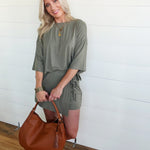 Solid Oversize Tee Tie Wrap Mini Skort 2pcs Set In Green - Infinity Raine