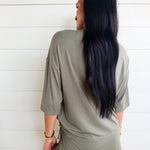 Solid Oversize Tee Tie Wrap Mini Skort 2pcs Set In Green - Infinity Raine