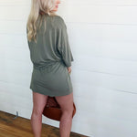 Solid Oversize Tee Tie Wrap Mini Skort 2pcs Set In Green - Infinity Raine