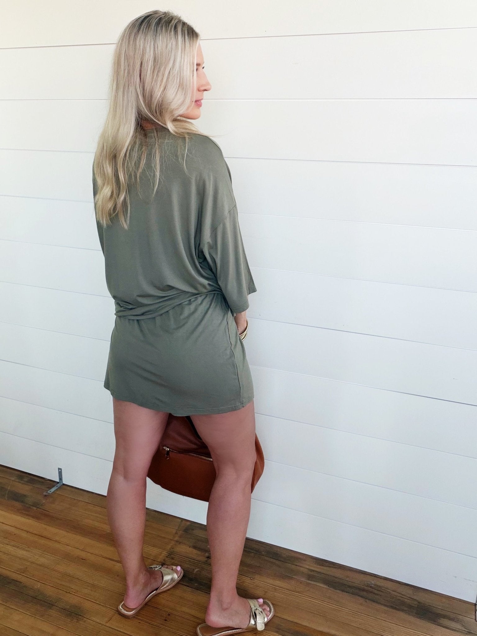 Solid Oversize Tee Tie Wrap Mini Skort 2pcs Set In Green - Infinity Raine