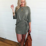 Solid Oversize Tee Tie Wrap Mini Skort 2pcs Set In Green - Infinity Raine