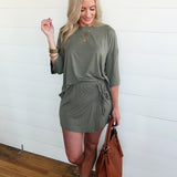 Solid Oversize Tee Tie Wrap Mini Skort 2pcs Set In Green - Infinity Raine