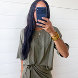 Solid Oversize Tee Tie Wrap Mini Skort 2pcs Set In Green - Infinity Raine