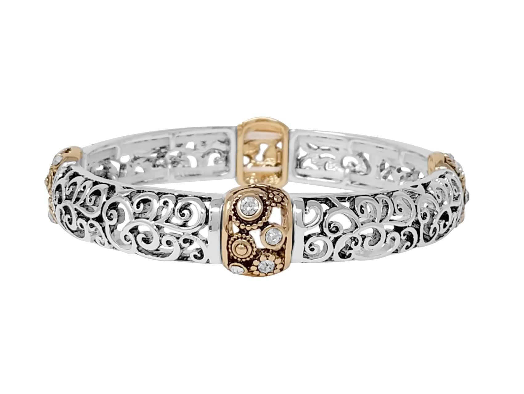 Fashion Rhinestone Filigree Stretch Bracelet In Gold - Infinity Raine