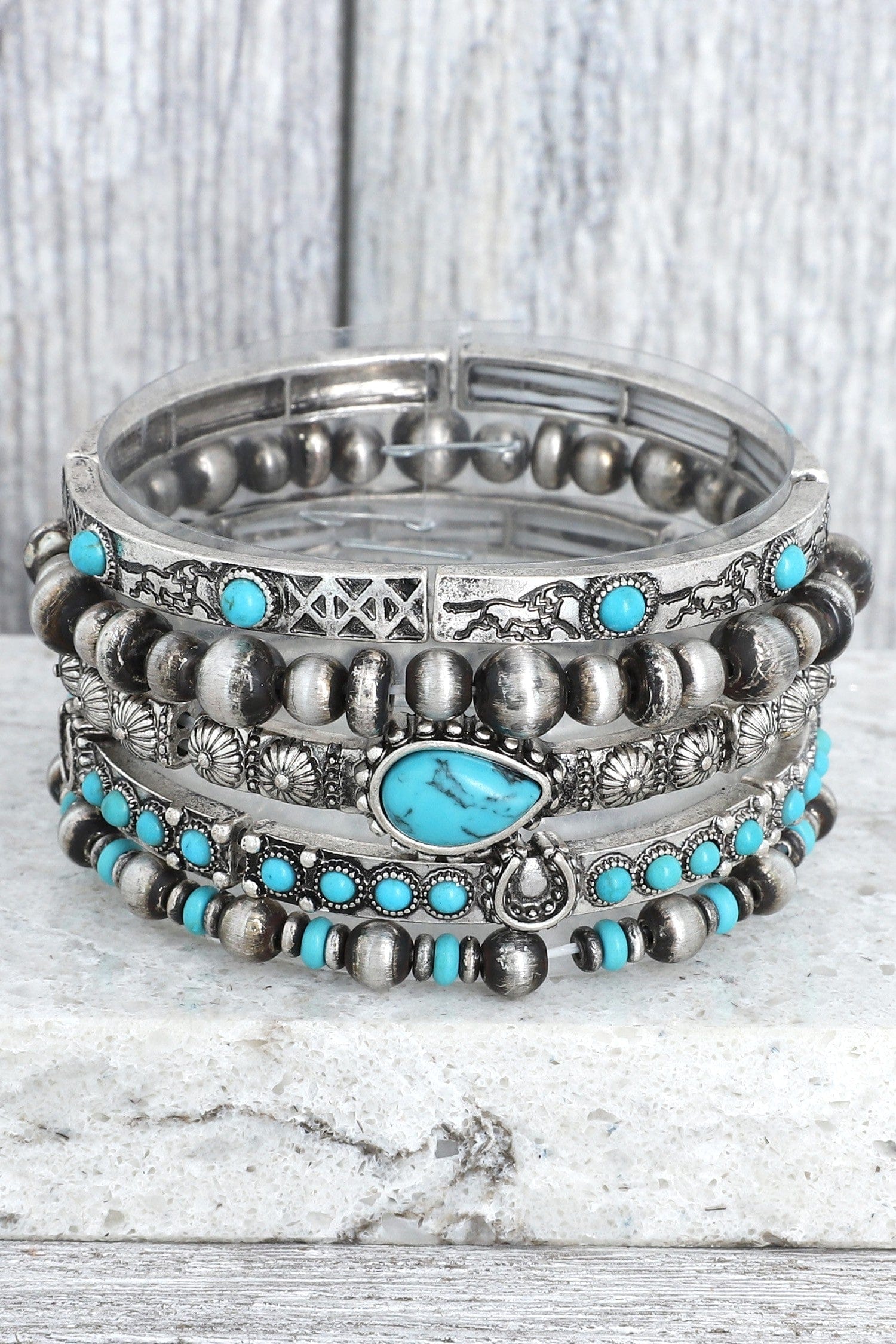 Something Special LA Jewelry - Bracelets Western Stone Navajo Pearl Equestrian Bracelet Set In Turquoise