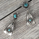 Western Flower Tribal Loop Post Earrings In Turquoise - Infinity Raine