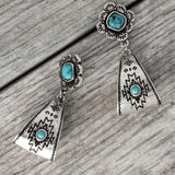 Western Flower Tribal Loop Post Earrings In Turquoise - Infinity Raine