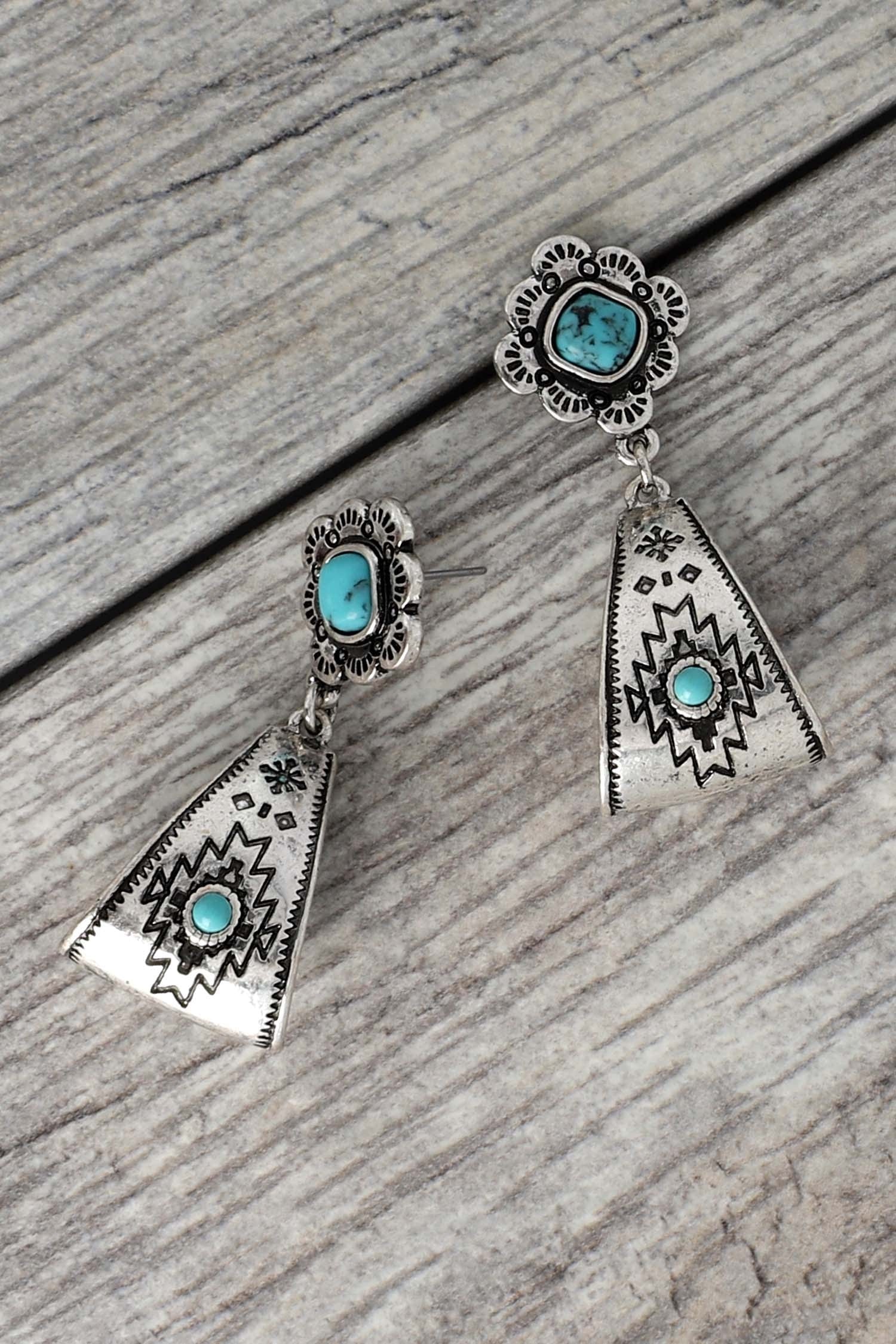 Something Special LA Jewelry - Earrings Western Flower Tribal Loop Post In Turquoise