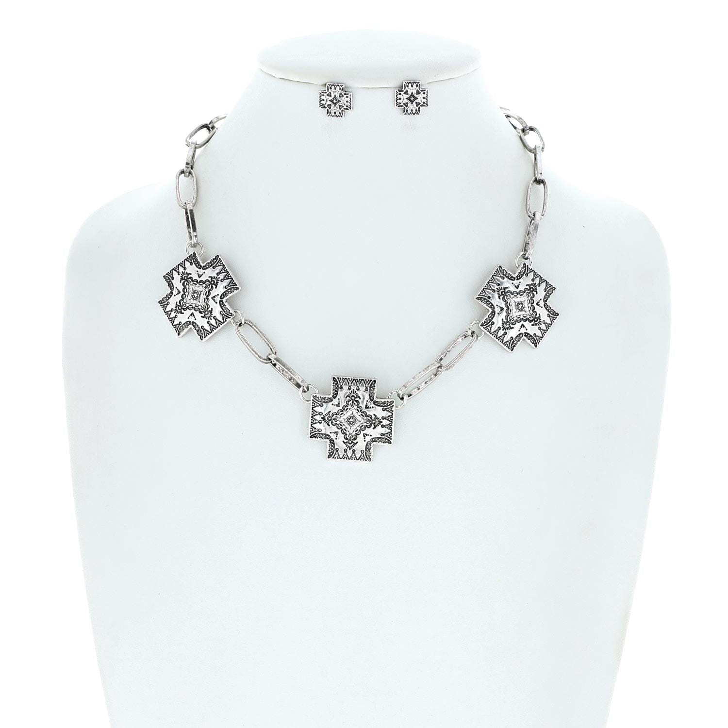 Something Special LA Jewelry - Necklaces Western Cross Chain Link Necklace And Earring Set