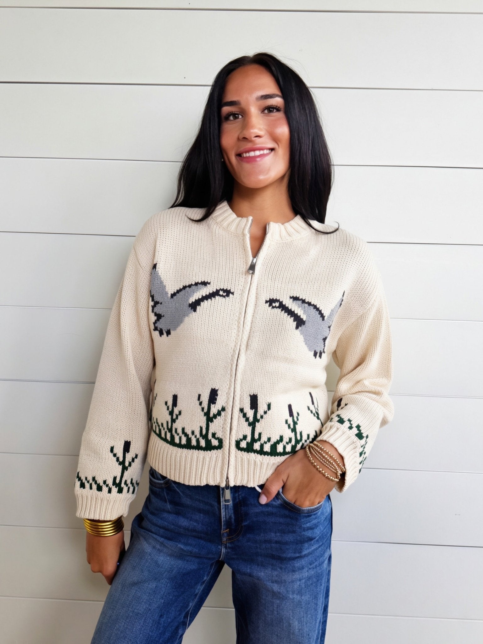 Songbird Zip Sweater In Cream Multi - Infinity Raine