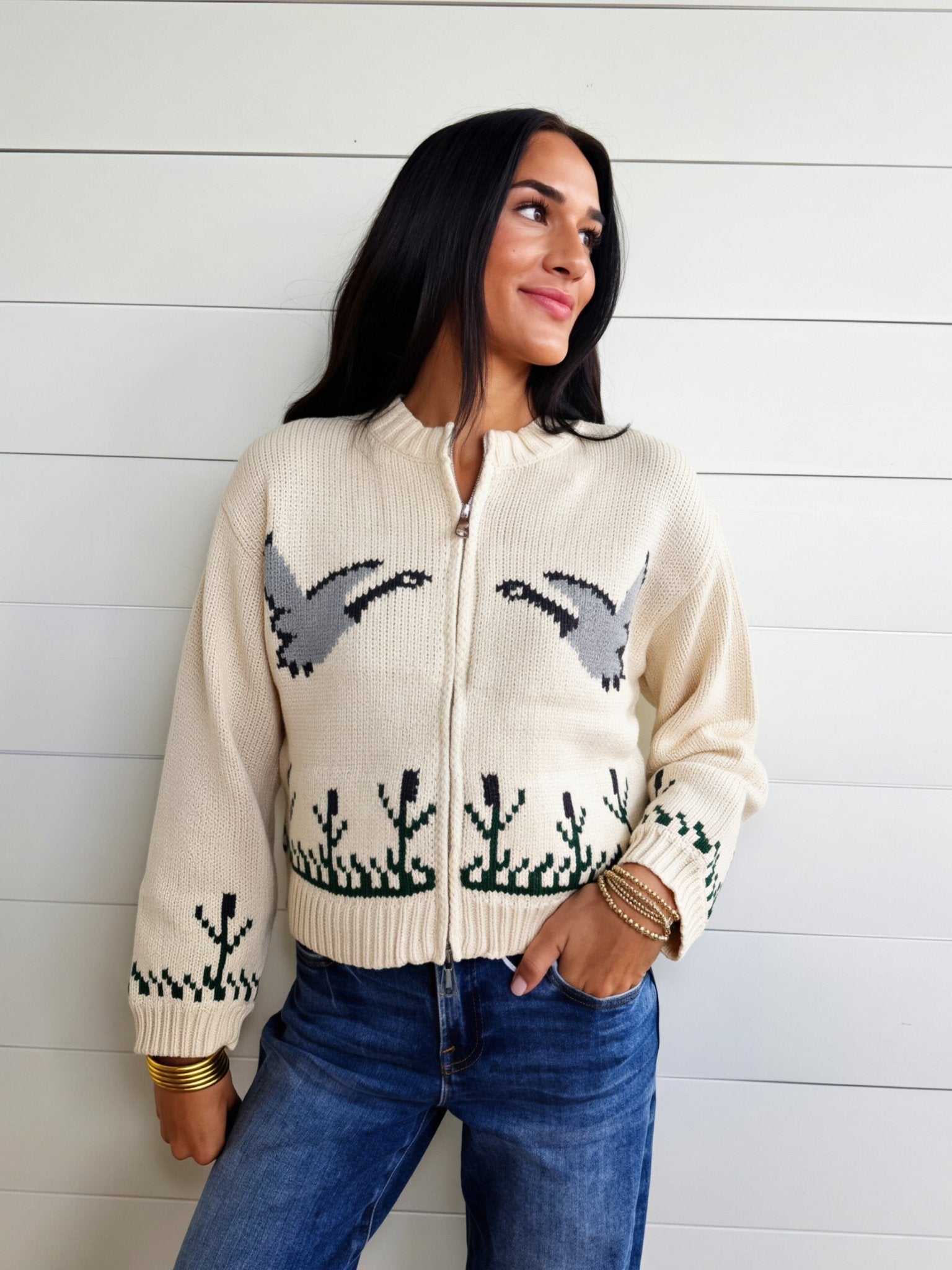 Songbird Zip Sweater In Cream Multi - Infinity Raine