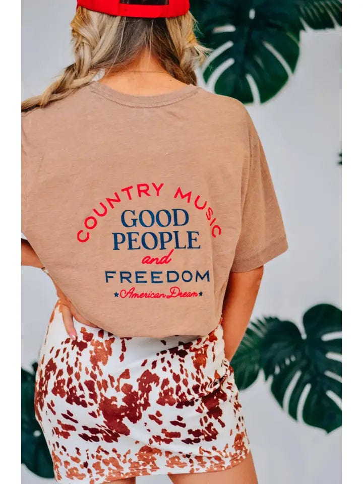 Southern Bliss Company Tops - Tees Country Music And Good People Tee In Brown