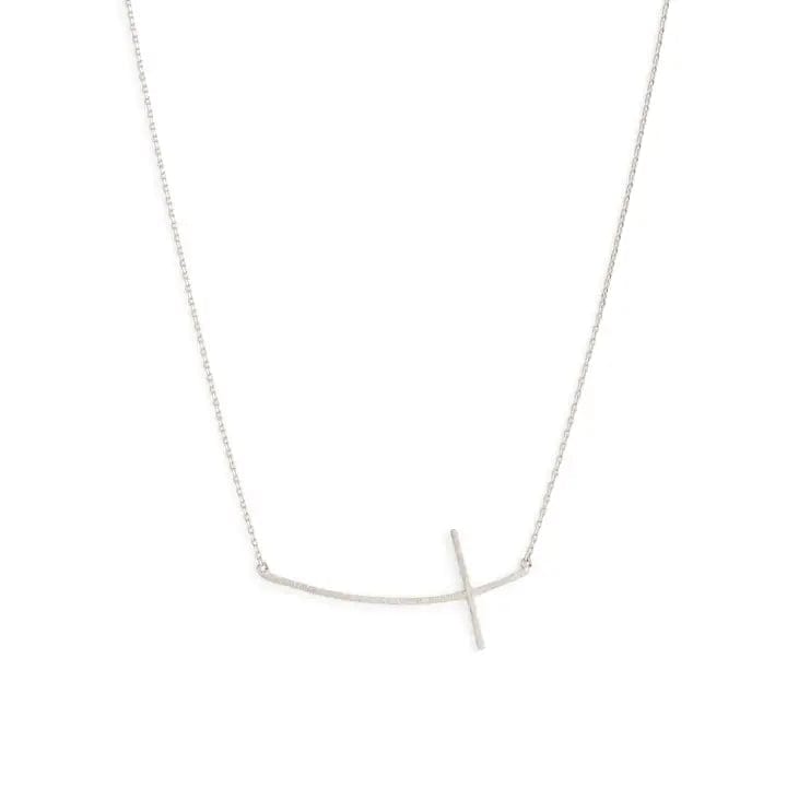 Brushed Bowed Cross Necklace In Silver - Infinity Raine