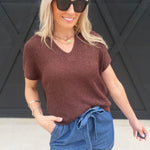 Split Neck Batwing Sleeveless Knit Sweater Brown - Infinity Raine