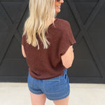 Split Neck Batwing Sleeveless Knit Sweater Brown - Infinity Raine