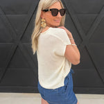 Split Neck Batwing Sleeveless Knit Sweater Cream - Infinity Raine