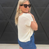 Split Neck Batwing Sleeveless Knit Sweater Cream - Infinity Raine