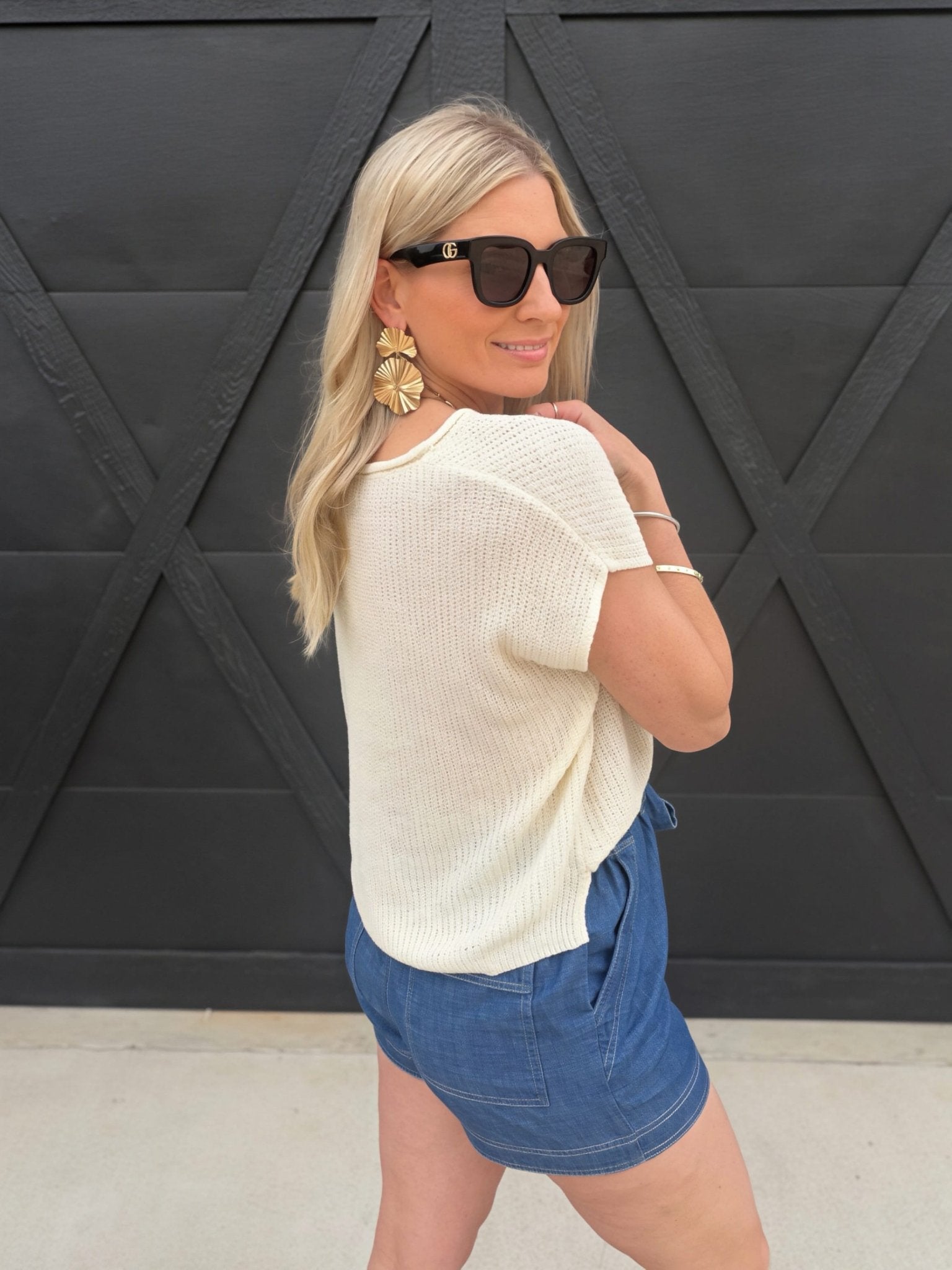 Split Neck Batwing Sleeveless Knit Sweater Cream - Infinity Raine