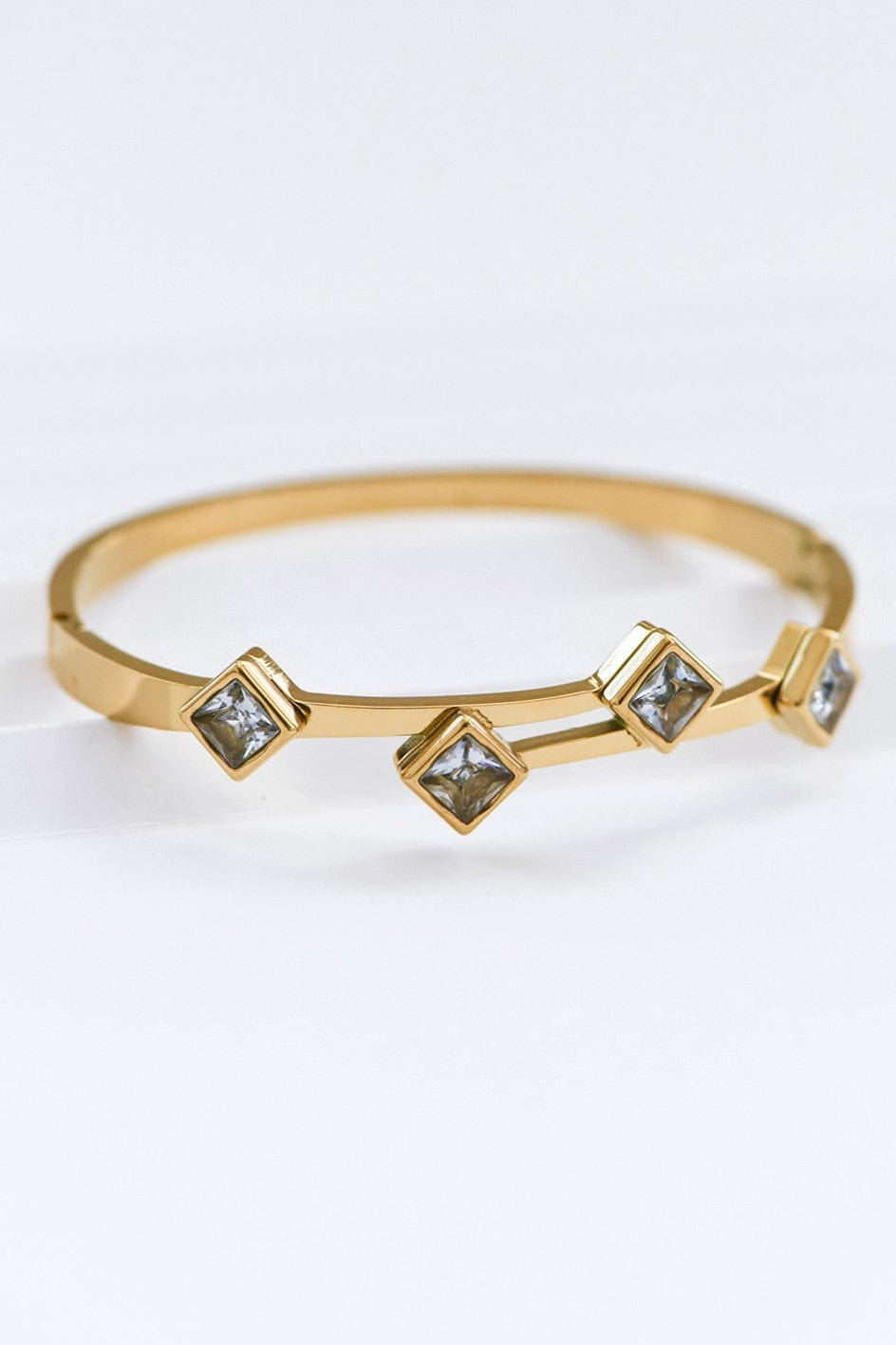Square Dimond Hinge Bangle In Gold - Infinity Raine
