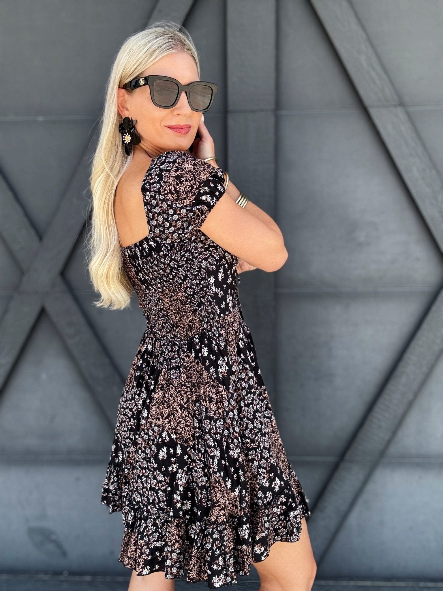 Square Neck Floral Corset Dress Black - Infinity Raine