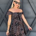 Square Neck Floral Corset Dress Black - Infinity Raine