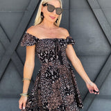 Square Neck Floral Corset Dress Black - Infinity Raine