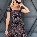 Square Neck Floral Corset Dress Black - Infinity Raine