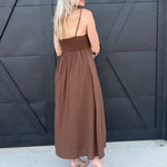 Square Neck Pintuck Midi Sundress in Brown - Infinity Raine