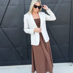 Square Neck Pintuck Midi Sundress in Brown - Infinity Raine