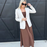 Square Neck Pintuck Midi Sundress in Brown - Infinity Raine