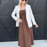 Square Neck Pintuck Midi Sundress in Brown - Infinity Raine