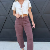 Square Patch Pocket Ankle-Length Barrel Jeans In Coffee - Infinity Raine