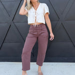 Square Patch Pocket Ankle-Length Barrel Jeans In Coffee - Infinity Raine
