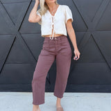 Square Patch Pocket Ankle-Length Barrel Jeans In Coffee - Infinity Raine