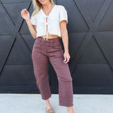 Square Patch Pocket Ankle-Length Barrel Jeans In Coffee - Infinity Raine
