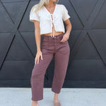 Square Patch Pocket Ankle-Length Barrel Jeans In Coffee - Infinity Raine