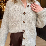 Stella Mock Neck Brushed Cardigan In White Melange - Infinity Raine