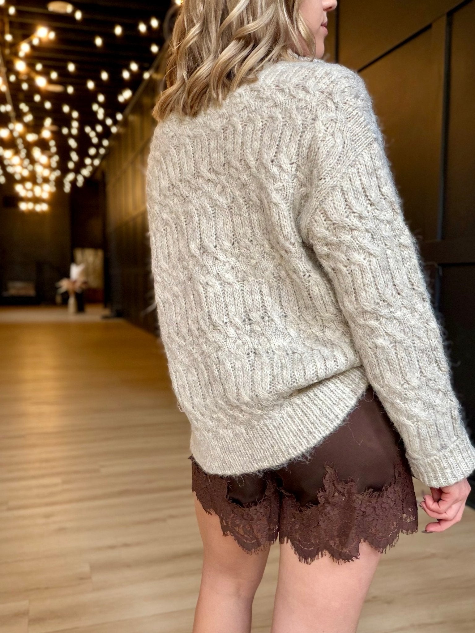 Stella Mock Neck Brushed Cardigan In White Melange - Infinity Raine