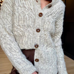 Stella Mock Neck Brushed Cardigan In White Melange - Infinity Raine