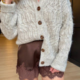 Stella Mock Neck Brushed Cardigan In White Melange - Infinity Raine