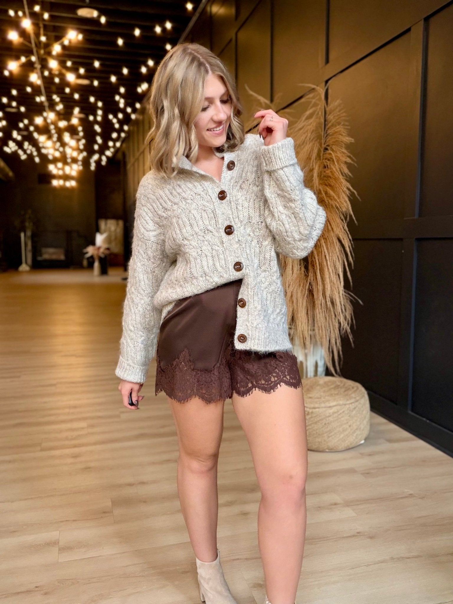 Stella Mock Neck Brushed Cardigan In White Melange - Infinity Raine