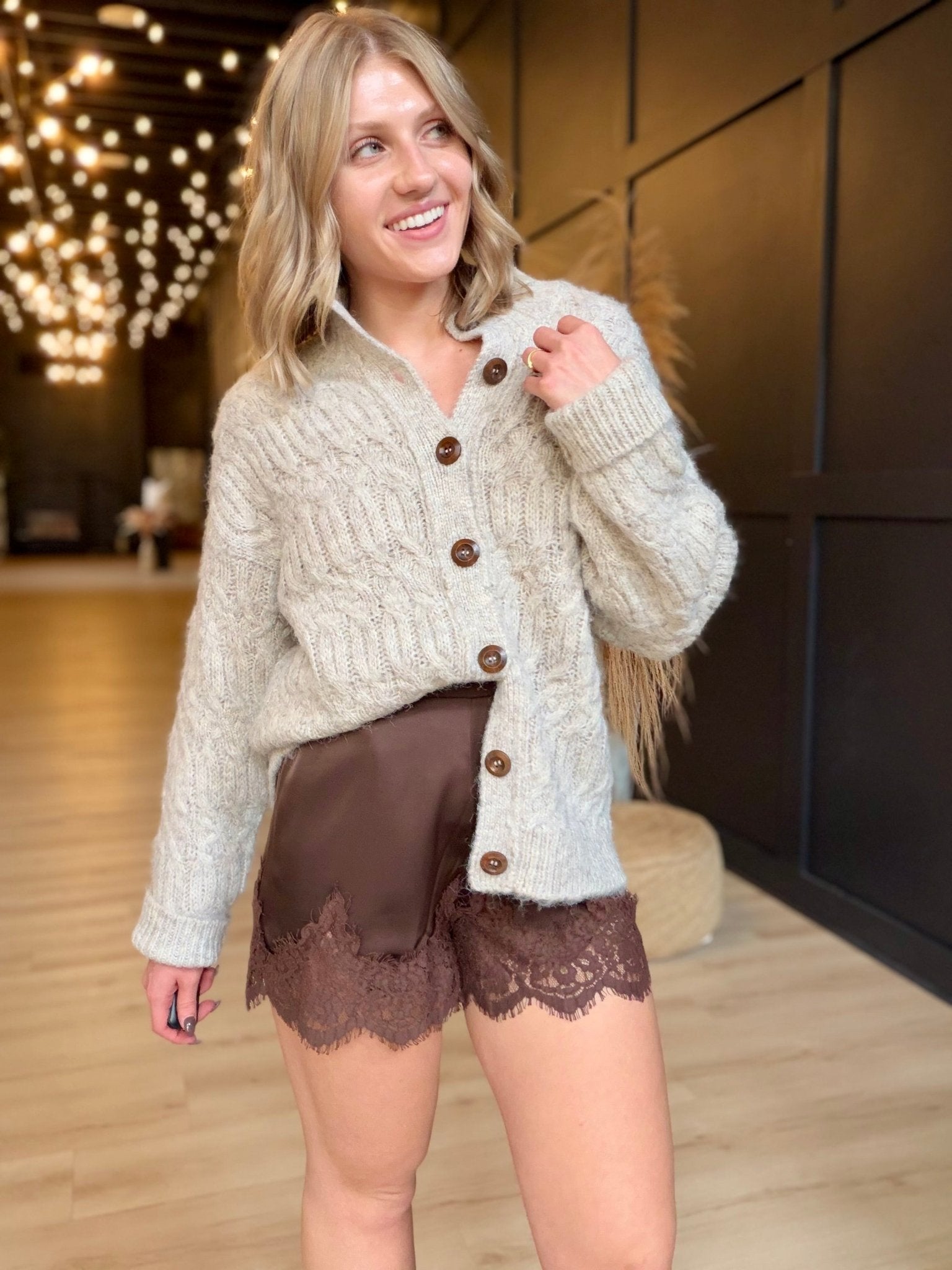 Stella Mock Neck Brushed Cardigan In White Melange - Infinity Raine