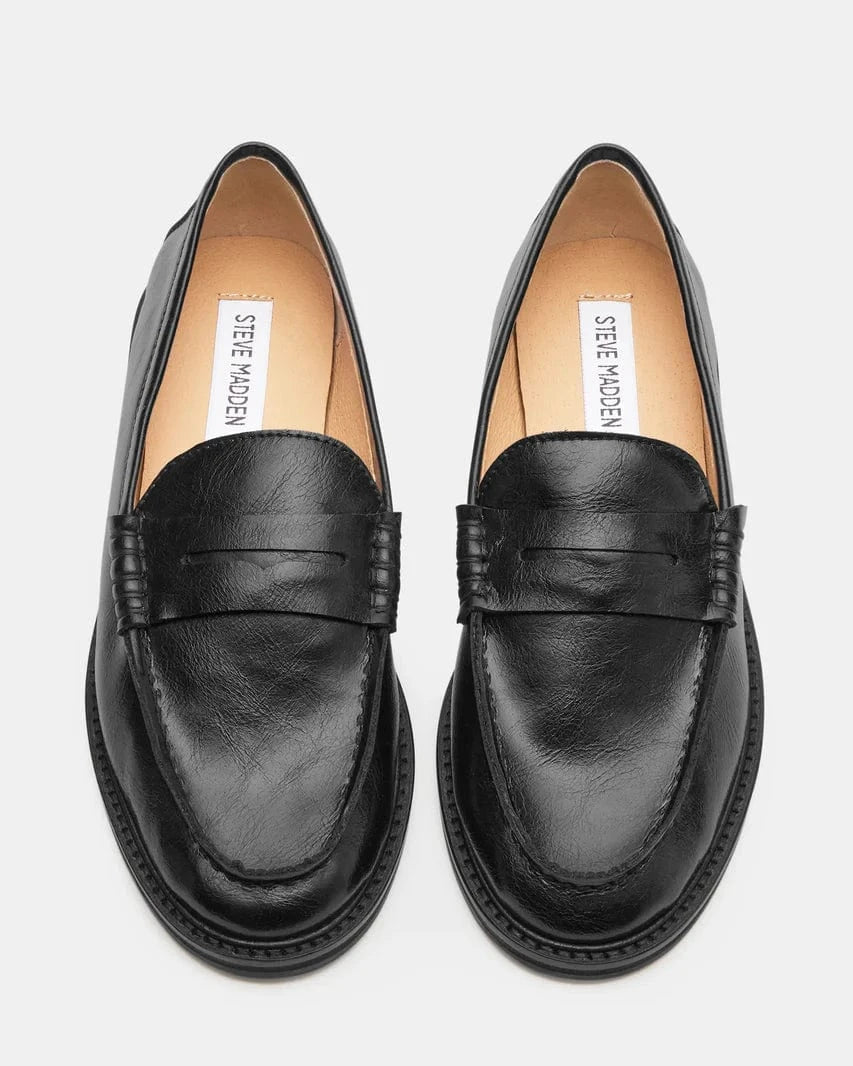 Steve Madden Madison Leather Loafer In Black - Infinity Raine