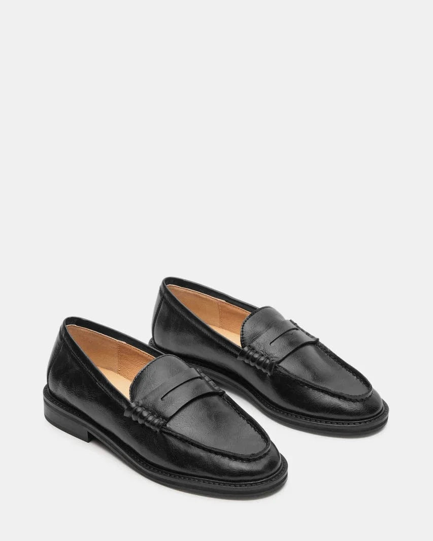 Steve Madden Madison Leather Loafer In Black - Infinity Raine