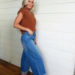 Stone Washed Cinch Back Jeans In Denim - Infinity Raine
