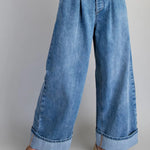 Stone Washed Cinch Back Jeans In Denim - Infinity Raine